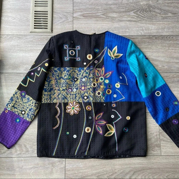 Vintage Bellessa Art Abstract Embroidery  Patchwork Colourblock Jacket - Picture 12 of 14